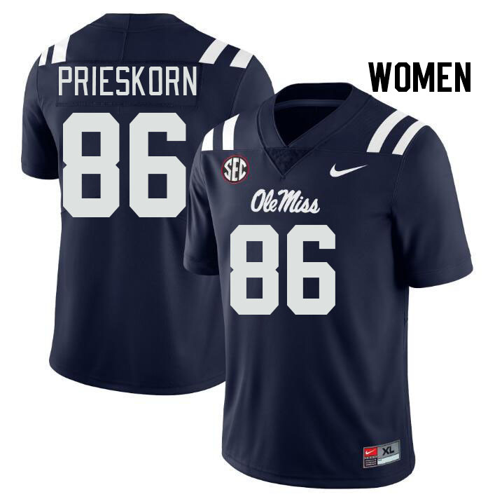 Women #86 Caden Prieskorn Ole Miss Rebels College Football Jerseys Stitched Sale-Navy